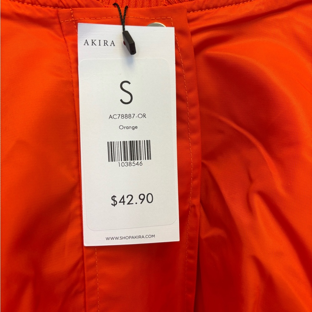 AKIRA Bold Orange Cropped Bomber Jacket - Picture 2 of 3